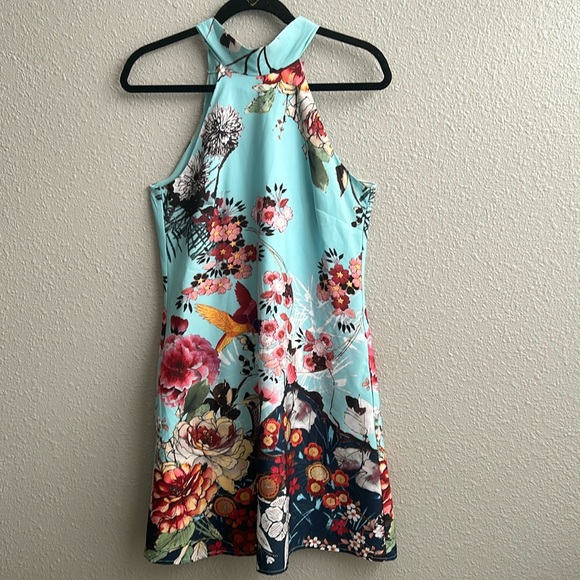 Nicole Miller high‎ neck sleeveless floral and birds shift dress - Picture 1 of 10